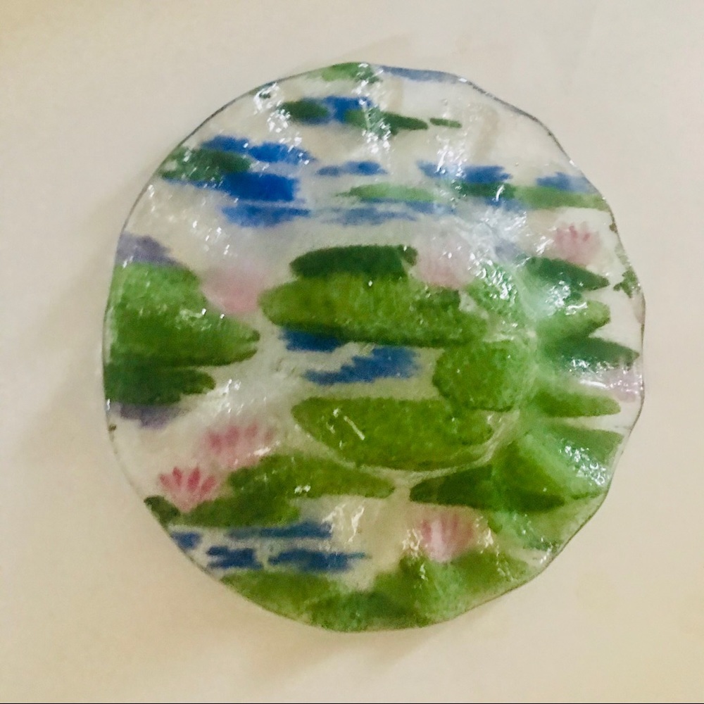 New Glass Bowl Small Pink Flowers Hand Painted